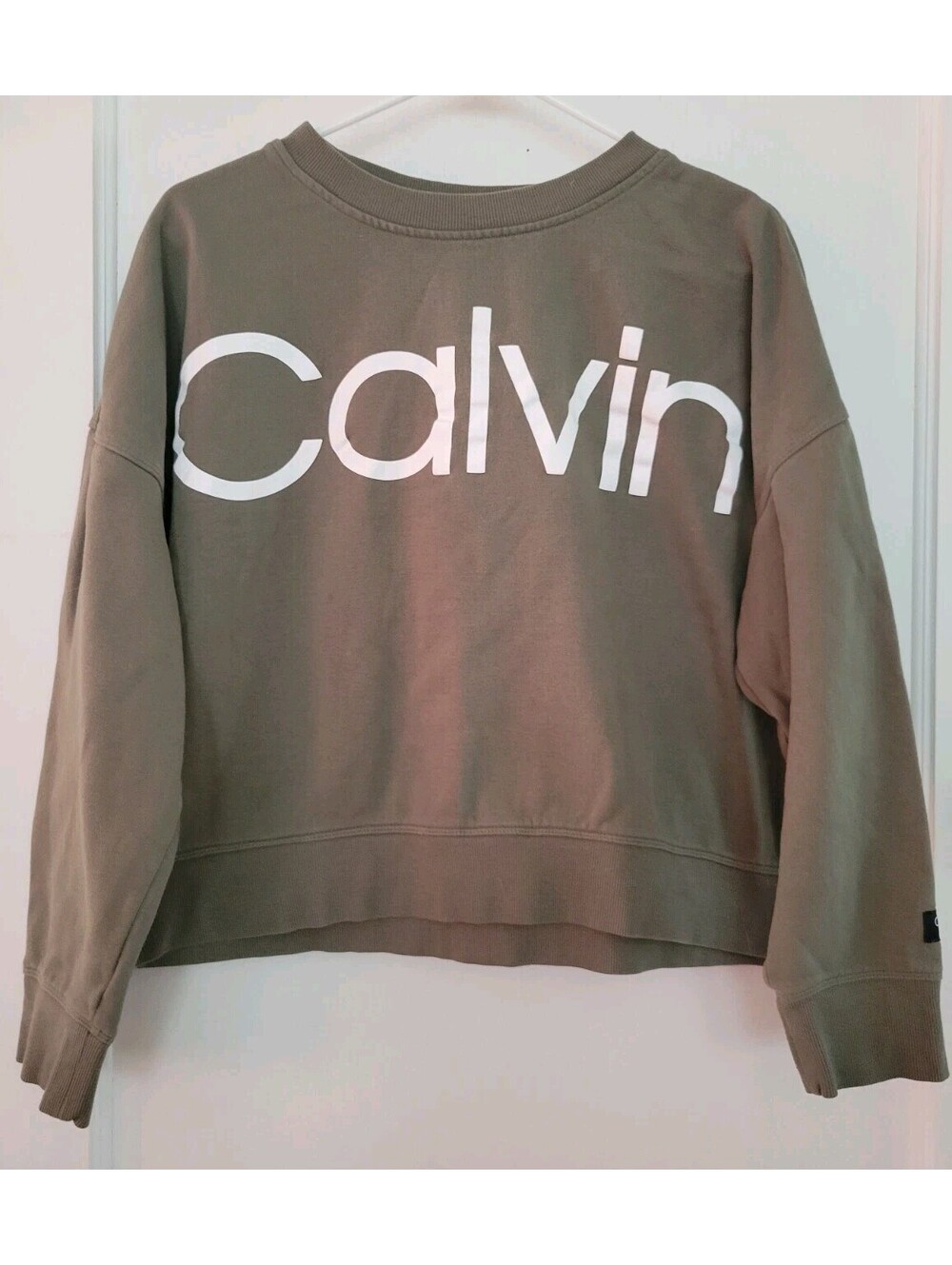 Calvin Klein Women's Green Cropped Pullover Sweatshirt Size XL Workout